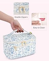 Wandering Nature Travel Makeup Bag with Brush Compartment Blue Flower view 7