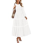 ZESICA Women's Spring Long Sleeve Maxi Dresses 2026 Casual Crewneck Smocked A Line Tiered Flowy Wedding Guest Long Dress
