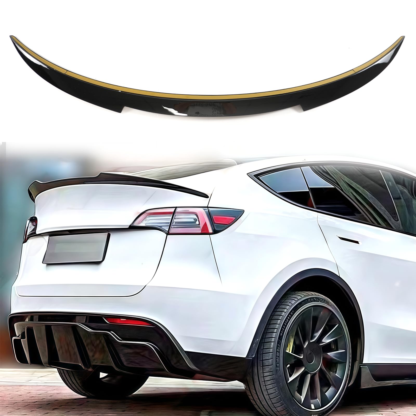 Photo 1 of skkyoro Rear Trunk Spoiler for Tesla Model Y 2020 2021 2022 2023 2024 MV Style Rear Trunk Lip Spoiler Tail Wing ABS (Glossy Black)