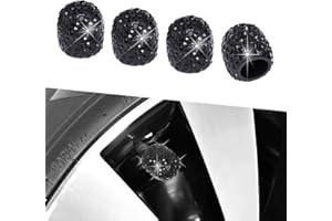 Kewucn Bling Car Tire Valve Stem Caps, 4 Pack Handmade Sparkling Crystal Rhinestone Stem Covers, Dustproof Wheel Tire Valve Caps, Universal Accessories for Car Truck Motorcycle Bike (Black)