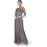 Adrianna Papell Women's Beaded Illusion Dress | Long Sequin Evening Dress with Fitted Bodice & Tulle Skirt Overlay