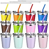 ShineMe Toddler Cups with Straws Spill Proof, 12pack Kids Sippy Cups With Silicone Straws, Lids and Colorful Removable Sleeves, 12oz Reusable Stainless Steel Tumblers for Indoor/Outdoor