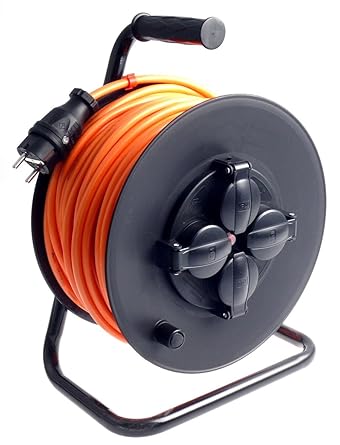 Profi Kabeltrommel outdoor IP44 Außen mit 4 Steckdosen H07BQ-F Pur-Leitung 3g1,5 50m schwarz