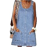ebossy Women's Vintage Distressed Sleeveless Baggy Loose Denim Mini Dress with Pocket