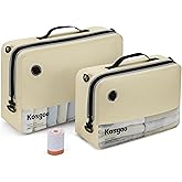 Kosgoo Vacuum Compression Bags for Travel with Pump Reusable for Carry-on Suitcase Backpack Home Storage, IP67 Waterproof, Wide Opening, Transparent Window (2 Pack + Pump Beige)