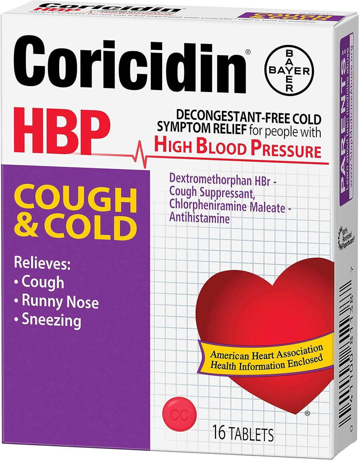 Coricidin HBP Antihistamine Cough & Cold Suppressant Tablets, 16 Tablets (Pack of 5)