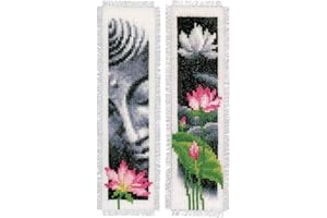 Vervaco Cross Stitch Bookmark Kit Lotus and Buddha (Set of 2) 2.4" x 8"