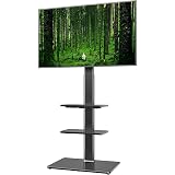 Universal Floor TV Stand with Mount for 19 to 43 inch Flat Screen TV, 100 Degree Swivel,Adjustable Height and Tilt Function, 3 Shelves Space Saving Standing TV Mount for Bedroom Living Room Corner