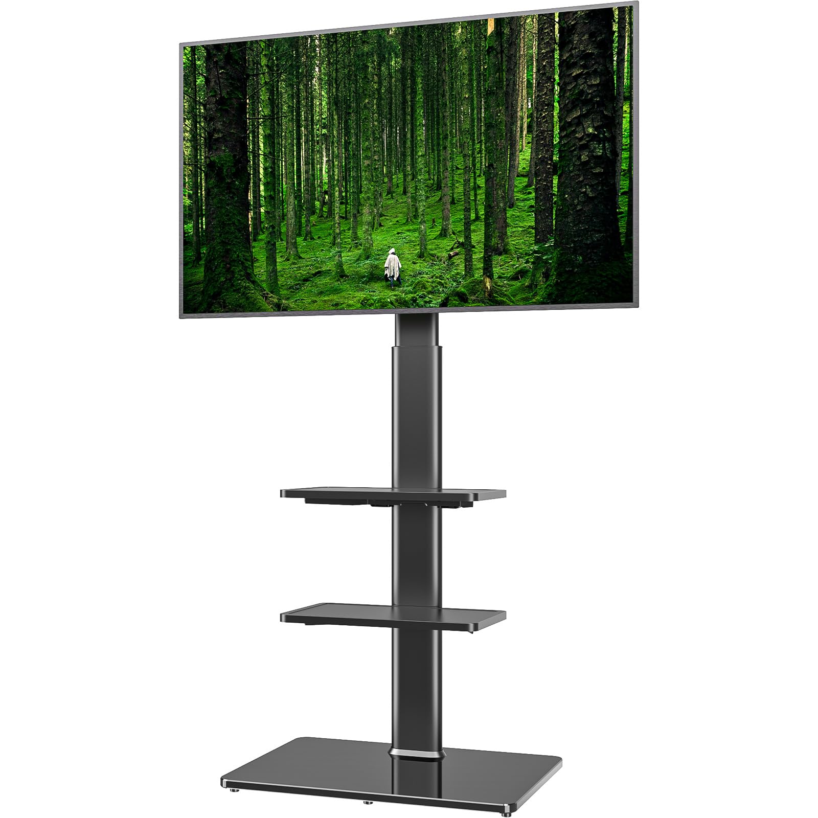 Universal Floor TV Stand with Swivel Mount for 19 to 43 inch LCD LED TV, 3 Shelves Black HT3001BP
