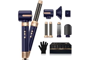 Air Styler, Ukliss 7 in One Blow Dryer Brush, 110000 RPM Hot Air Styler, Magic Styler for Curly, Straight & Twisted Hair, Professional Ionic Hair Dryer Brush for Salon-Quality Styling, Blue