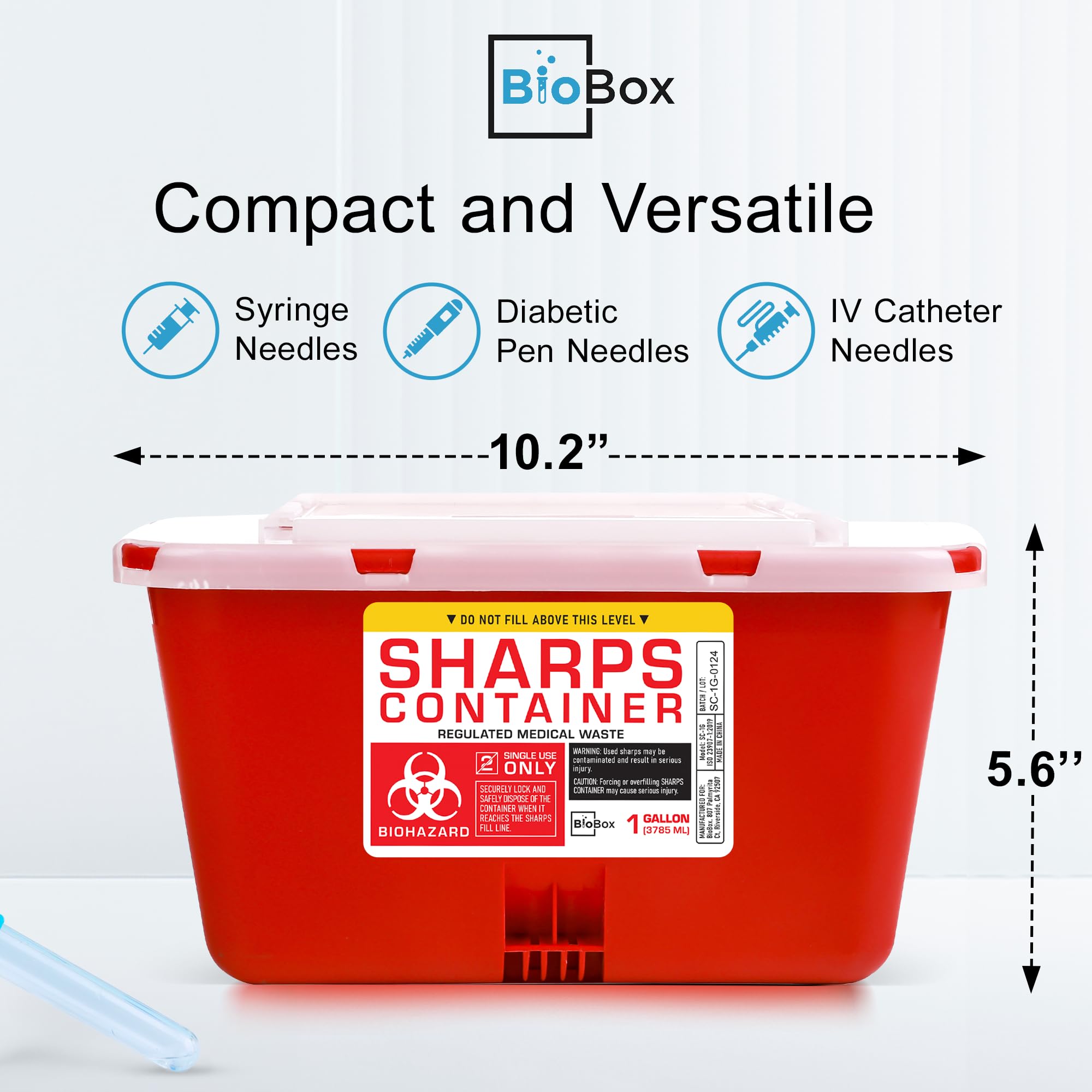 Sharps Container Large - Sharps Containers for Home Use and Labs - Portable Needle Disposal and Travel Size Biohazard Bin - 1 Gallon (Pack of 1)