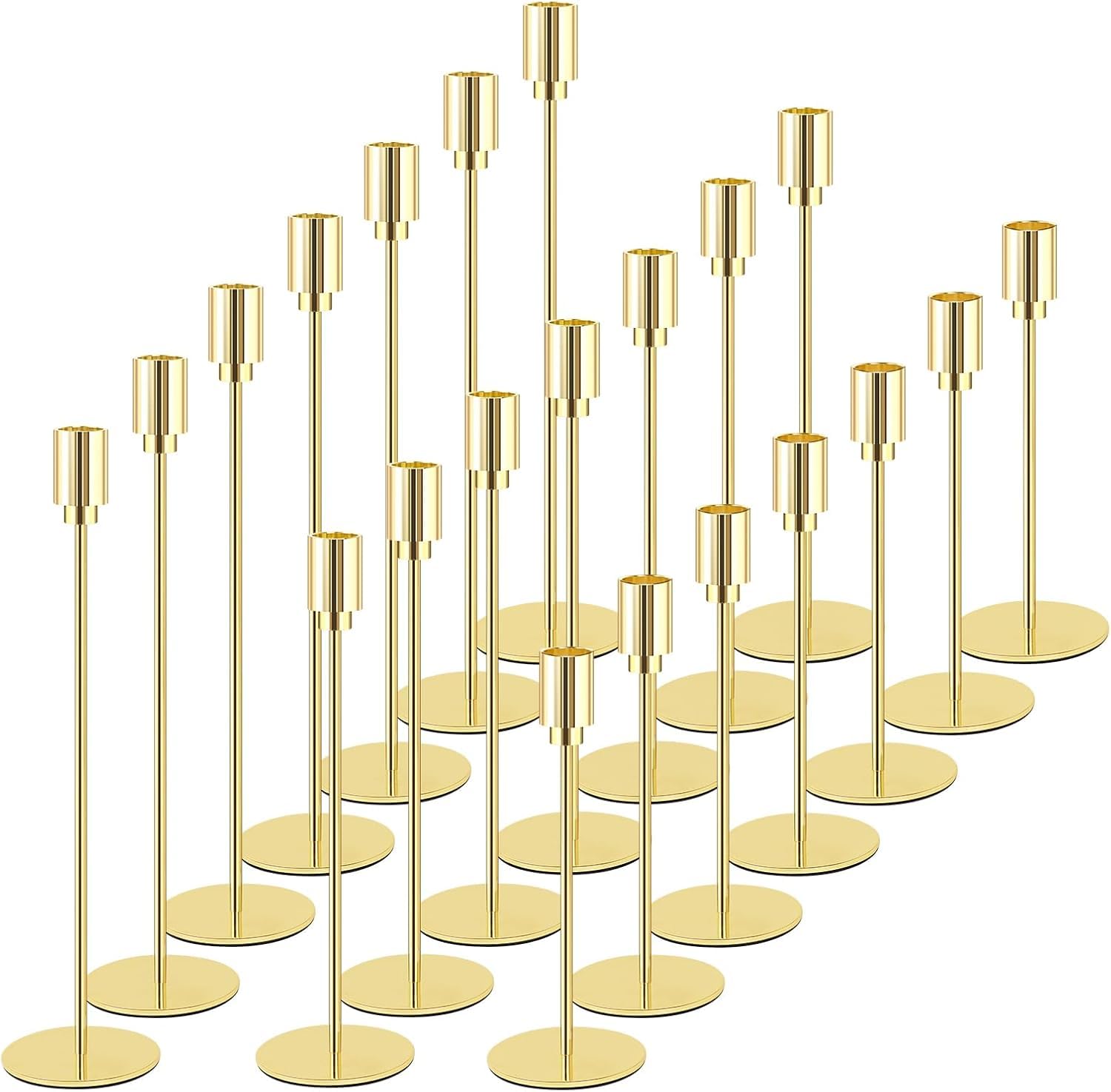 MYOYAY Set of 21 Gold Candle Holders 7 Pcs Candlestick Holders Fit 3/4 Inch Thick Pillar Candles Tall Candle Stand Holder Vintage Candle Stand for Wedding, Home Decor, Party, Candlelight Dinner