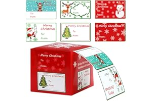 Elcoho 300 Pieces Christmas Self Adhesive Gift Tag Self Stick Stickers Gift Name Tag Christmas Stickers with 6 Different Designs (Color A)