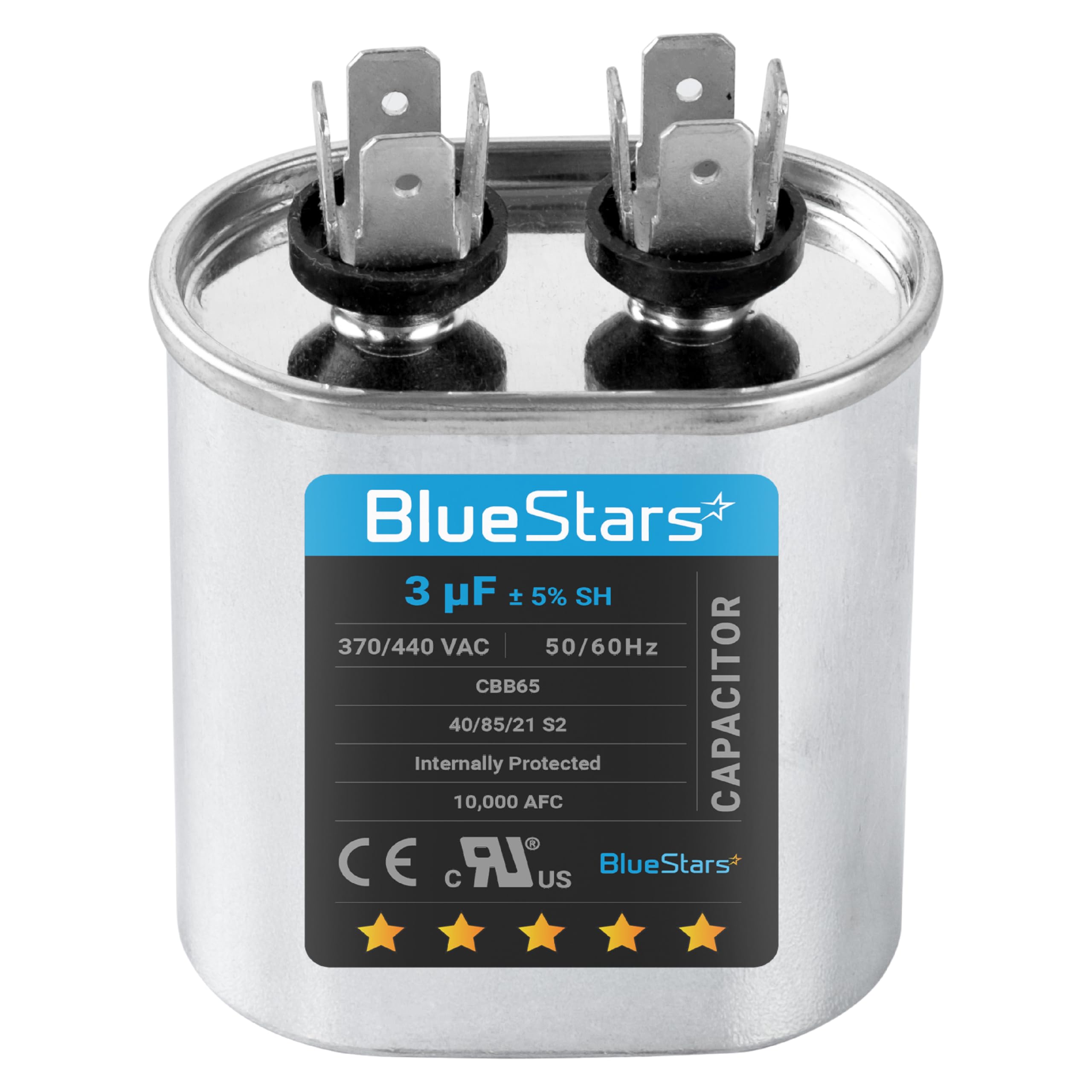 Photo 1 of [UL Listed] BlueStars 40 uF MFD 370-440 VAC Volts CBB65 Round Run Start Capacitor - For AC Motor Run or Fan Start and Cool Heat Pump Air Conditioner or Condenser Straight - Lifetime up to 30,000 hours