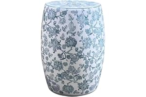 Neoclassical Ceramic Garden Stool, Smooth Glazed Surface, Carved Design Ceramic Stools, Elegant Decorative, for Garden Patio 