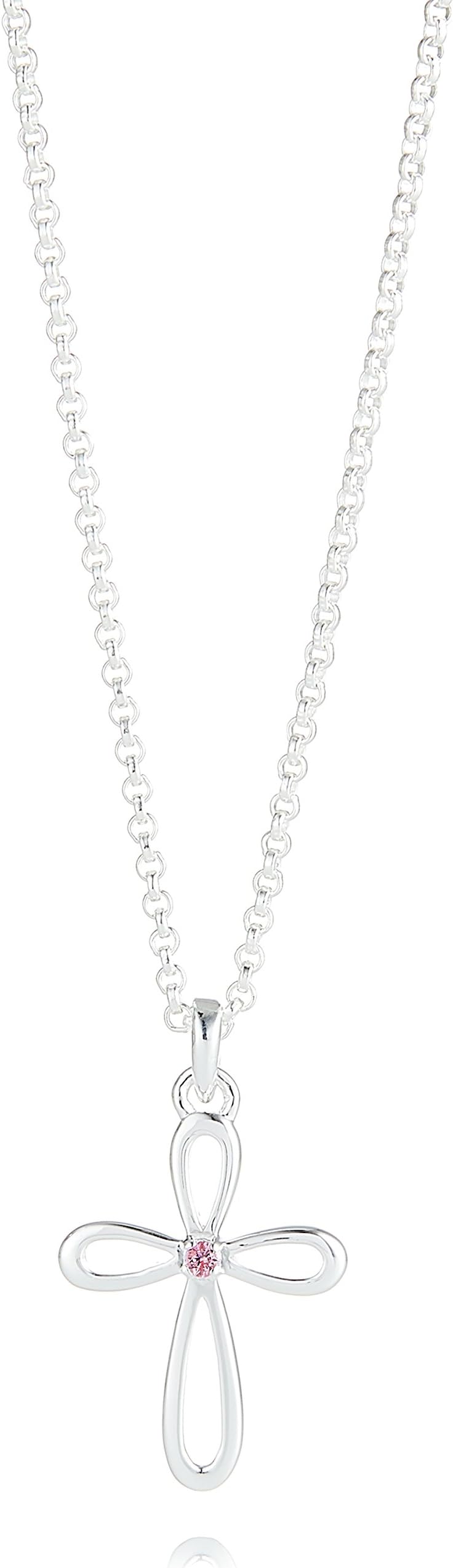 Baby Jewellery - 925 Sterling Silver First Holy Communion Cherish & Pink Sapphire Cross Girl's Necklace