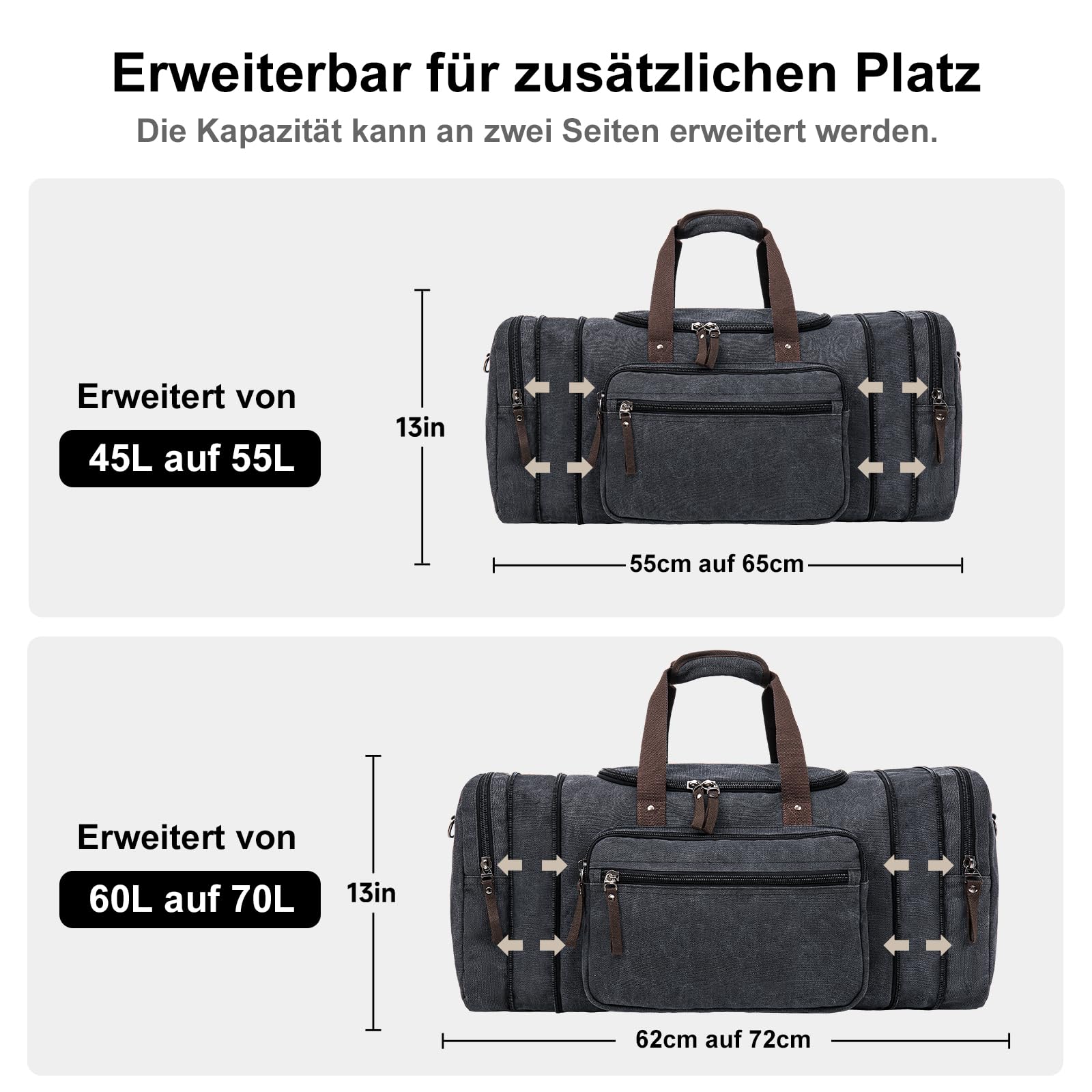 Erweiterbare Reisetasche 70L, Große Sporttasche Herren Damen 4
