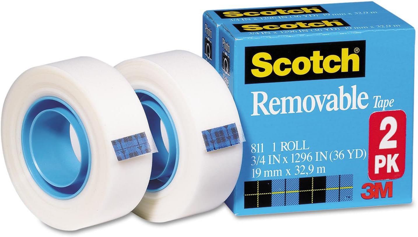 Scotch Removable Tape 2 Rolls Boxed 8112PK NonDamaging 2 Pack