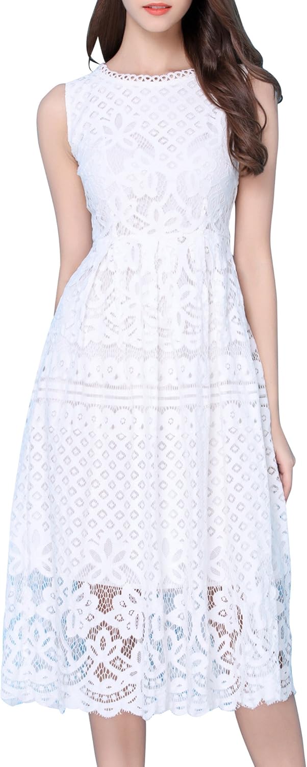 VEIISAR Womens Fashion Sleeveless Lace Fit Flare Elegant Cocktail Party Dress: Clothing
