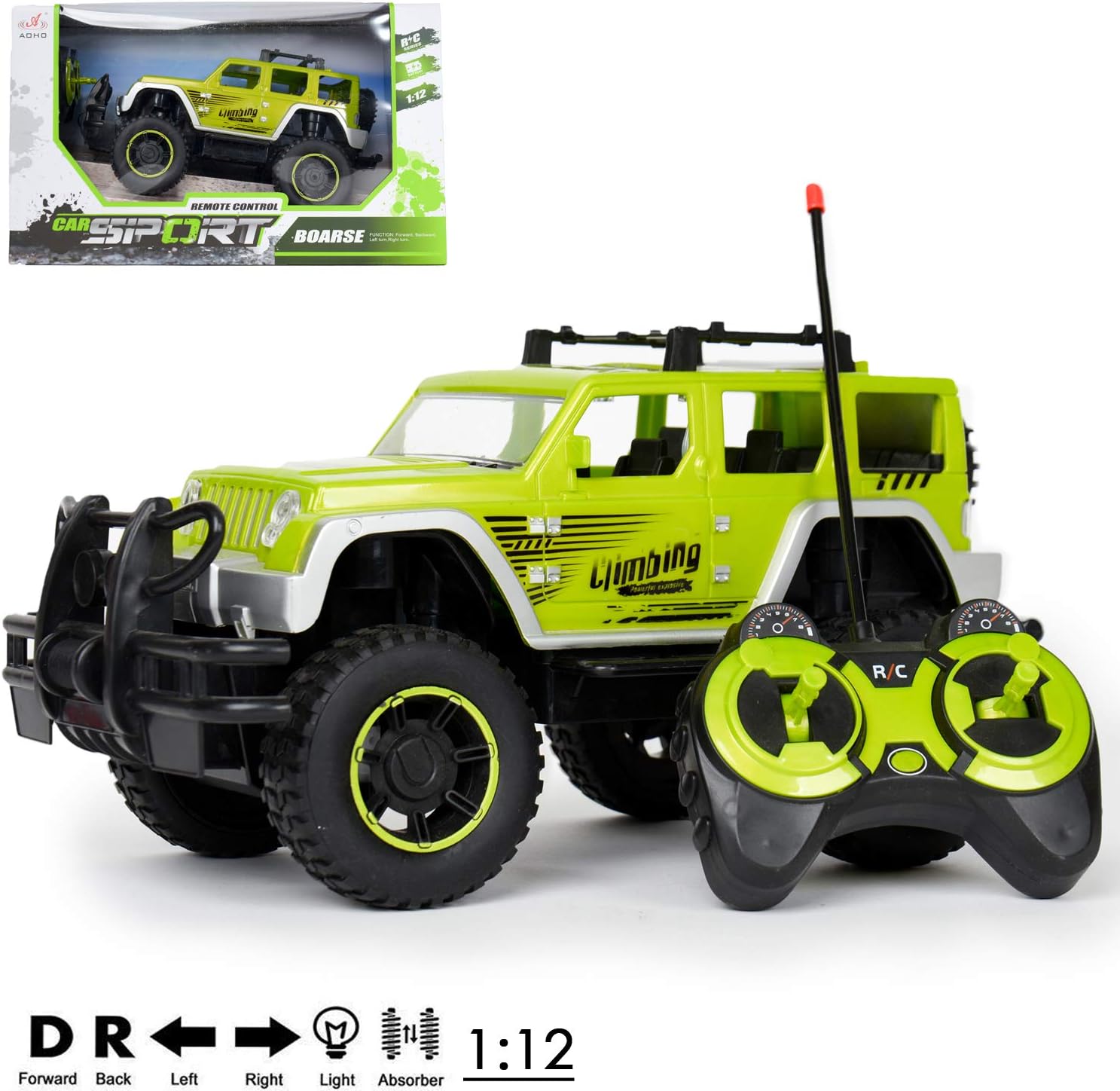 1/12 Scale All Terrain Offroad Remote Control Truck Neon Green 4x4 R/C Toy Car for Adults, Boys, Girls, Kids