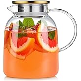 54OZ Glass Pitcher with Lid and Spout, Water Jug, Glass Carafe Water Pitcher for Hot/Cold Beverage, 1600ml for Tea, Juice, Coffee, Milk