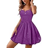 Aupuls Spaghetti Strap Bubble Prom Dresses for Teens, Sequin Short Cocktail Dress for Women