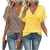 2PCS T Shirts Short Sleeve V Neck Tees Womens Tops Fashion Beach Vacation Clothes 2026 Casual Summer Spring Outfits