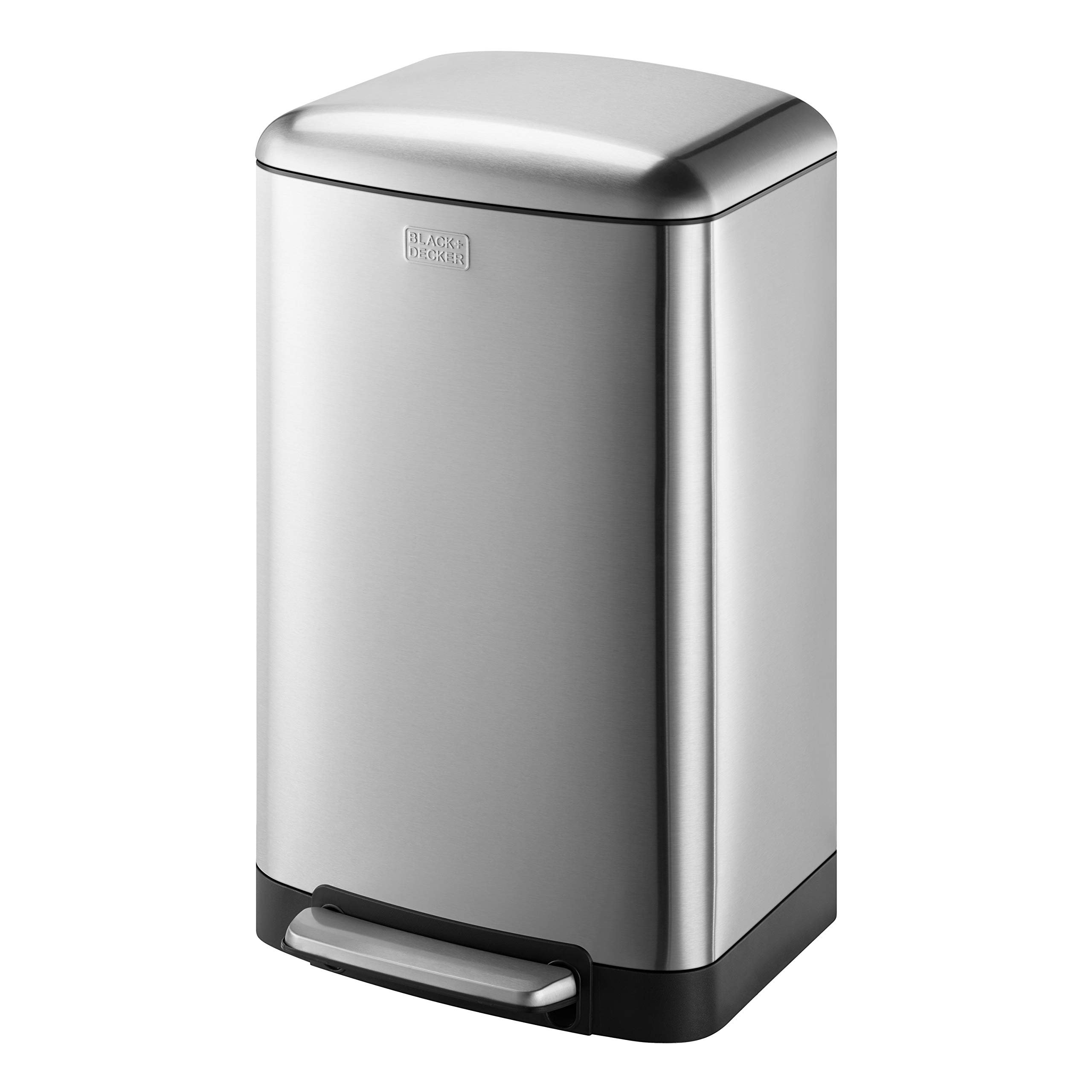 BLACK+DECKER BXBN0001GB 30L Pedal Bin with Soft Close Lid, Stainless Steel, 61.5cm x 35cm x 34cm, Cool Grey