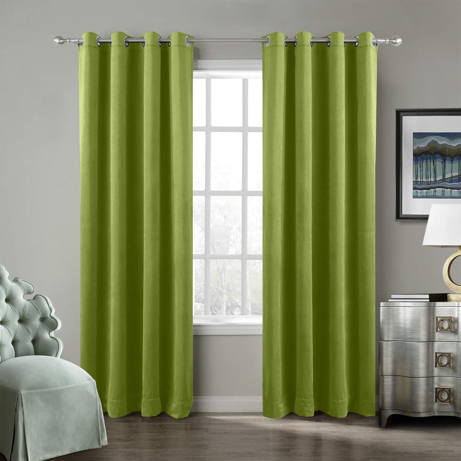 ChadMade Extra Wide Blackout Lined Premium Velvet Curtain Green 120Wx72L Inch (1