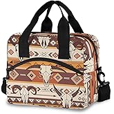 CZXW Western Aztec Lunch Bag Insulated Waterproof Reusable Tote Bag Durable Portable Large Lunchbox Handbag with Strap for Women Men