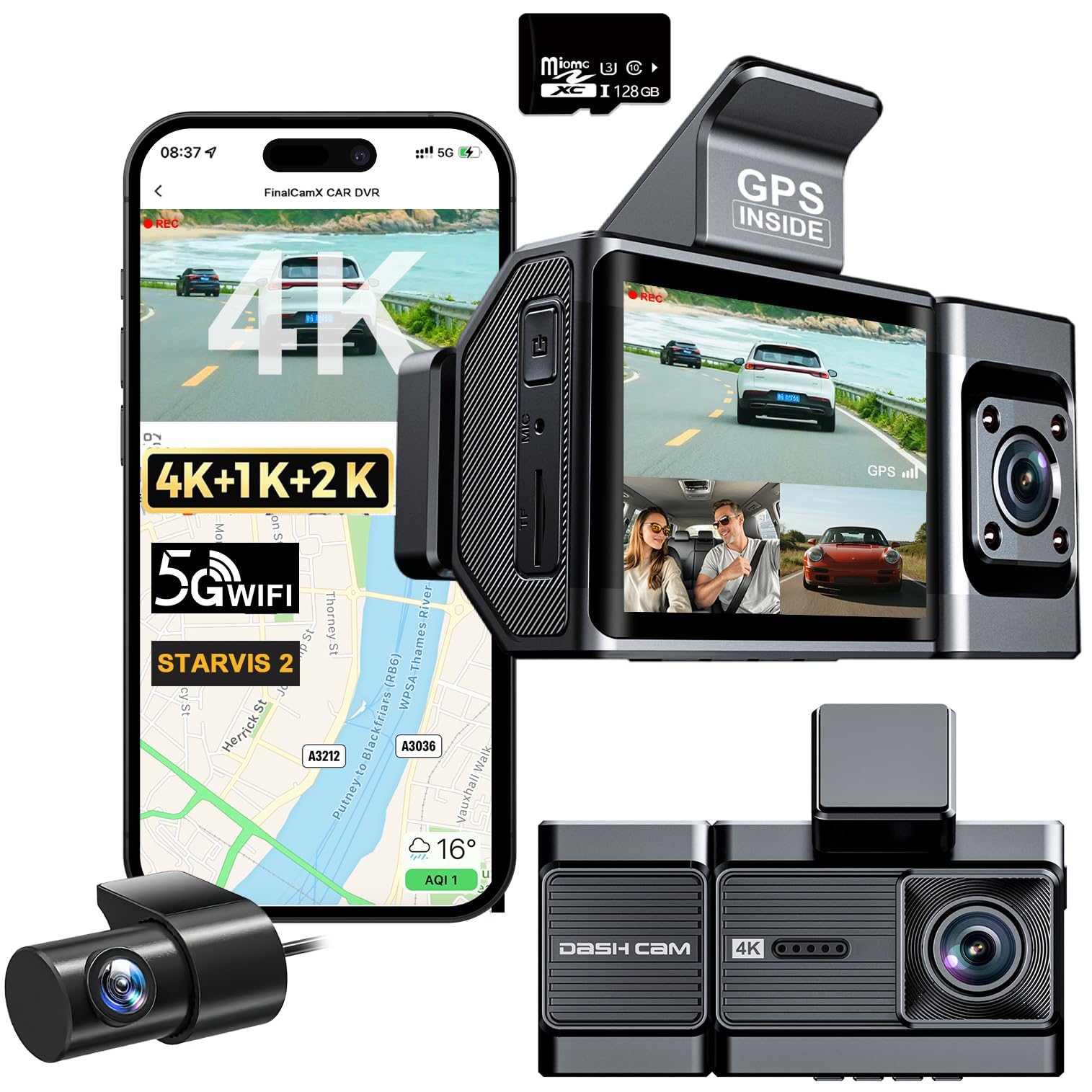 Photo 1 of ****NO RETURNS  AND OR REFUNDS*******MISSING PARTS - See Clerk Notes*
3 Channel Dash Cam, 4K+1080P+1440P Front Inside and Rear Car Camera, Free 128G Card, Triple Dash Camera Built-in WiFi GPS, HDR Night Vision, G Sensor, 170° Wide Angle, 24H Parking Mode