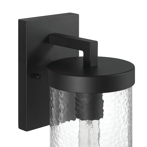 ROBERT STEVENSON LIGHTING ARIA – MODERN MINIMALIST CYLINDRICAL TEXTURED WATER GLASS AND METAL WALL MOUNTED OUTDOOR LIGHT, MATTE BLACK