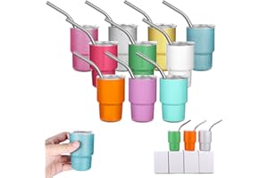 Needbrock 10 Pcs Mini Tumbler Shot Glass with Straw, 3oz Sublimation Shot Glass Tumblers Set Stainless Steel Double Wall Vacuum Insulated Shot Glasses Cups for Cocktail Coffee Whiskey Beer