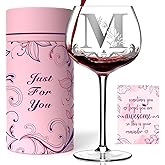 Personalized Birthday Gifts for Women - Customized Initial A-Z Wine Glasses, Unique Monogram Wine Gifts for Her, Mom, Wife, Sister, Daughter, Friend (Letter M)