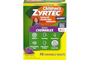 Zyrtec Children's Dye-Free Chewables for 24 Hour Allergy Relief, 10 mg Cetirizine Hydrochloride Antihistamine Tablets, Kids Allergy Medicine Relieves Sneezing & Itchy Throat, Grape, 48 ct