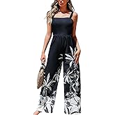 CUPSHE Women's Tropical Jumpsuits Casual Loose Sleeveless Overalls One Piece Square Neck Tie Back Hobo Rompers Wide Leg Pant