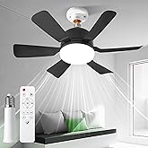Hywyimlait Socket Fan Light with Remote, Portable Ceiling Fans with Lights for Bedroom, Kitchen, Living Room, 3 Color Stepless Dimming, Screws into E27, Black (Six Blade)