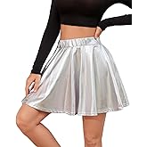 Brezzistaxs Shiny Pleated Mini Skirt Metallic Skater Skirt, Great for Concerts and Cheerleader - Classic Style, Sparkly Skirt