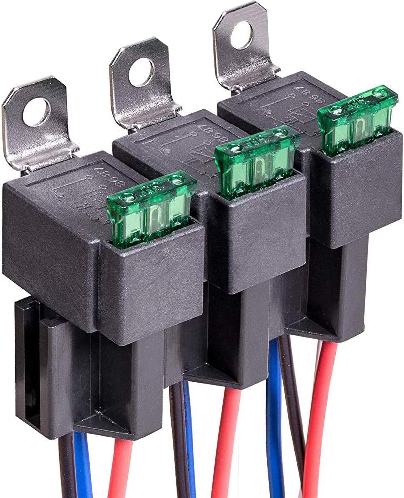 Gebildet 3 Piezas 12V 30A Relé de Fusible con 14AWG Tarea Pesada Arneses, 4 Pin SPST Automóvil Relé con 30A ATC/ATO Fusible de Cuchilla, Normalmente Abierto pour Coche Motor Bote