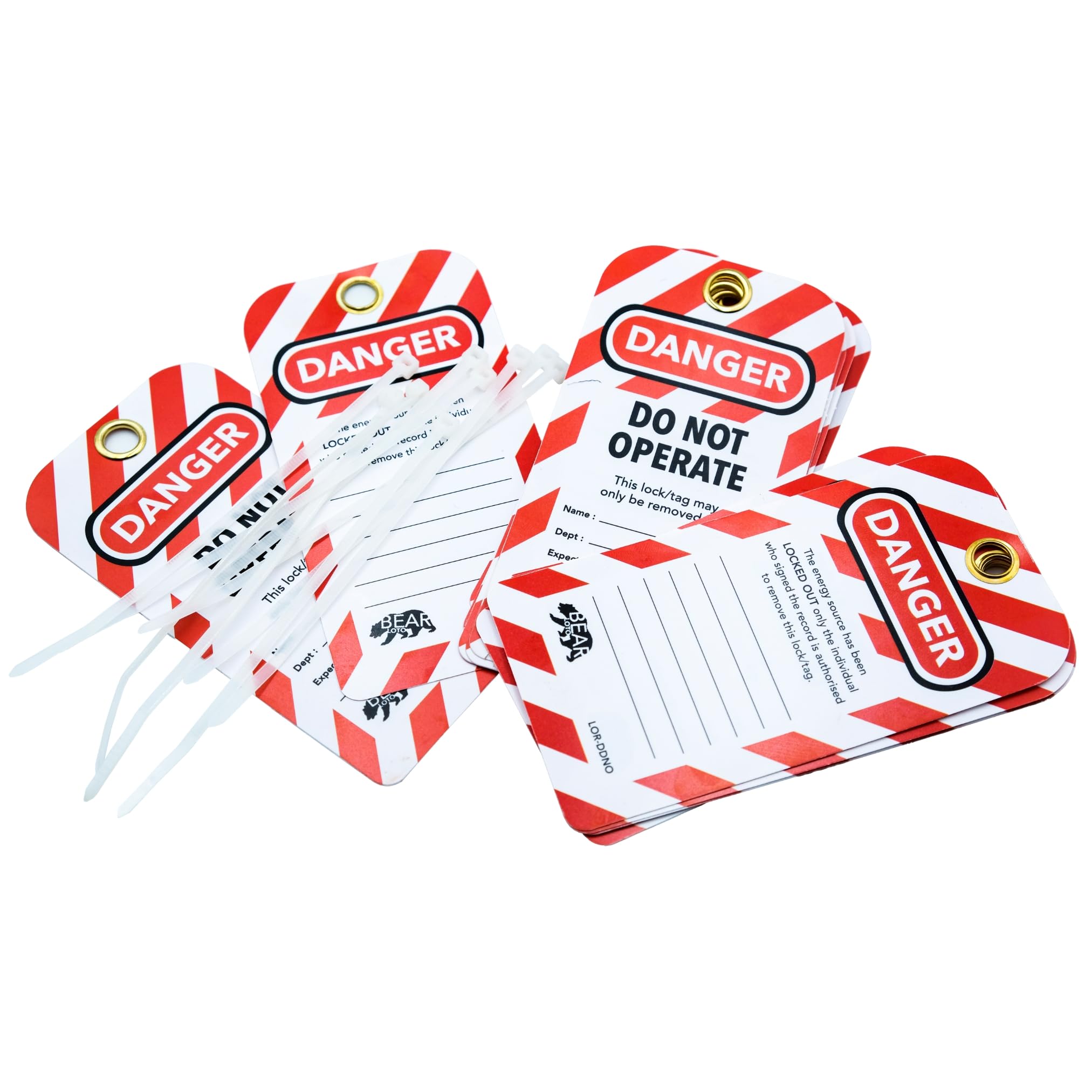 BearLOTO Lockout Tagout Tags | Laminated & Weatherproof | Pack of 30 Red Danger "Do Not Operate" | For Out Of Order Equipment, Do Not Use Sign, Lock Off Kit, Lockout Safety, Out of Service Maintenance