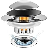 Universal 3 in 1 Bathtub Drain Stopper, Pop up Tub Stopper Bathtub Drain with Filter Basket, Anti-Clogging Bath Tub Drain Stoppers Fit 1.45-1.8” Hole,Replacing Traditional Plug Stoppers