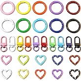 KSYN KO-KO 30PCS Colorful Keychain Clasps – 3 Styles: Lobster Claws, Heart Clasps & 1.2in Spring O Rings for DIY Keychains, Crafts, Gifts, Bag Charms, Party Favors & Pet Tags