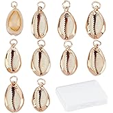 SUNNYCLUE 1 Box 10Pcs Natural Cowrie Shell Charms Oval Spiral Shell Seashell Pendant Conch Seahells for Jewelry Making Charms Decor Crafts Summer Beach Bracelet Earring Supplies Brass Eyelet Adult