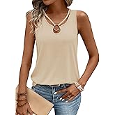 LOLONG Womens Tank Tops Summer Sleeveless Ribbed Knit Sexy Shirts Casual Cut Out Ring Keyhole Neck Tanks