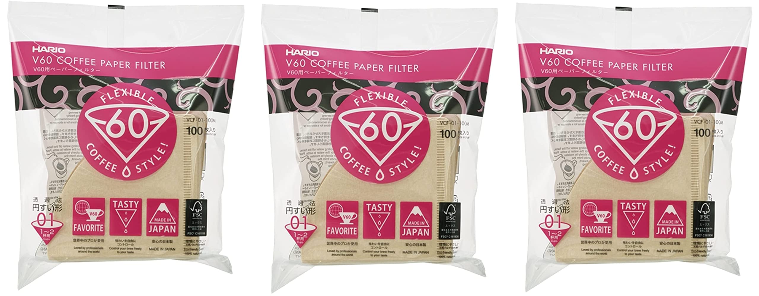 Hario Box of Paper Filter for 01 Dripper, 7.1 By 2.1 By 8.3-inch, 100 Sheets, Misarashi, Value Set of (Total 300 Sheets) by Hario