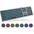 POWZAN Aluminum Quiet Wired Keyboard Backlit- Slim Chiclet Keyboard Compatible with Apple iMac, MacBook, Mac and PC, USB Keyboard Numeric Keypad RGB Lighted Key - Space Gray