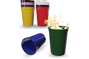 PartyPrints 10 Pack 10 to 12 oz Assorted Reusable Blank Plastic Cups, Stadium Cups Bulk – BPA Free Dishwasher Safe Party Cups, Colored Cups Perfect for Party, Wedding, Birthday Graduation, Clubs