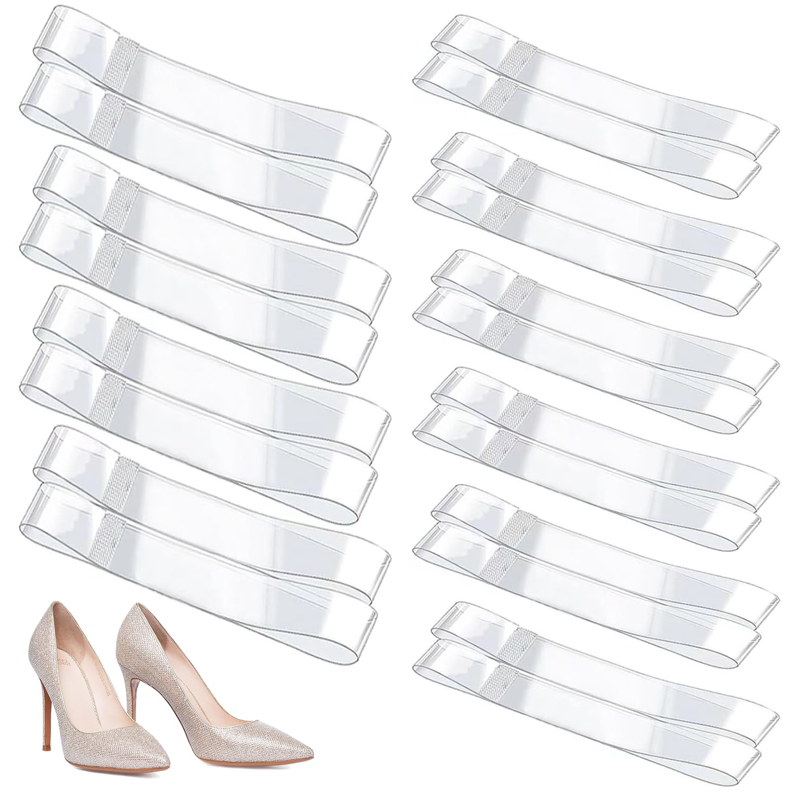 10 Pairs Clear Invisible High Heel Shoe Laces Women Silicone No-Slip Shoe Lace Shoes Bands Shoe Accessories,Clear Invisible Shoe Straps For Holding Loose Shoes Dancing High Heels Mules(Transparent)