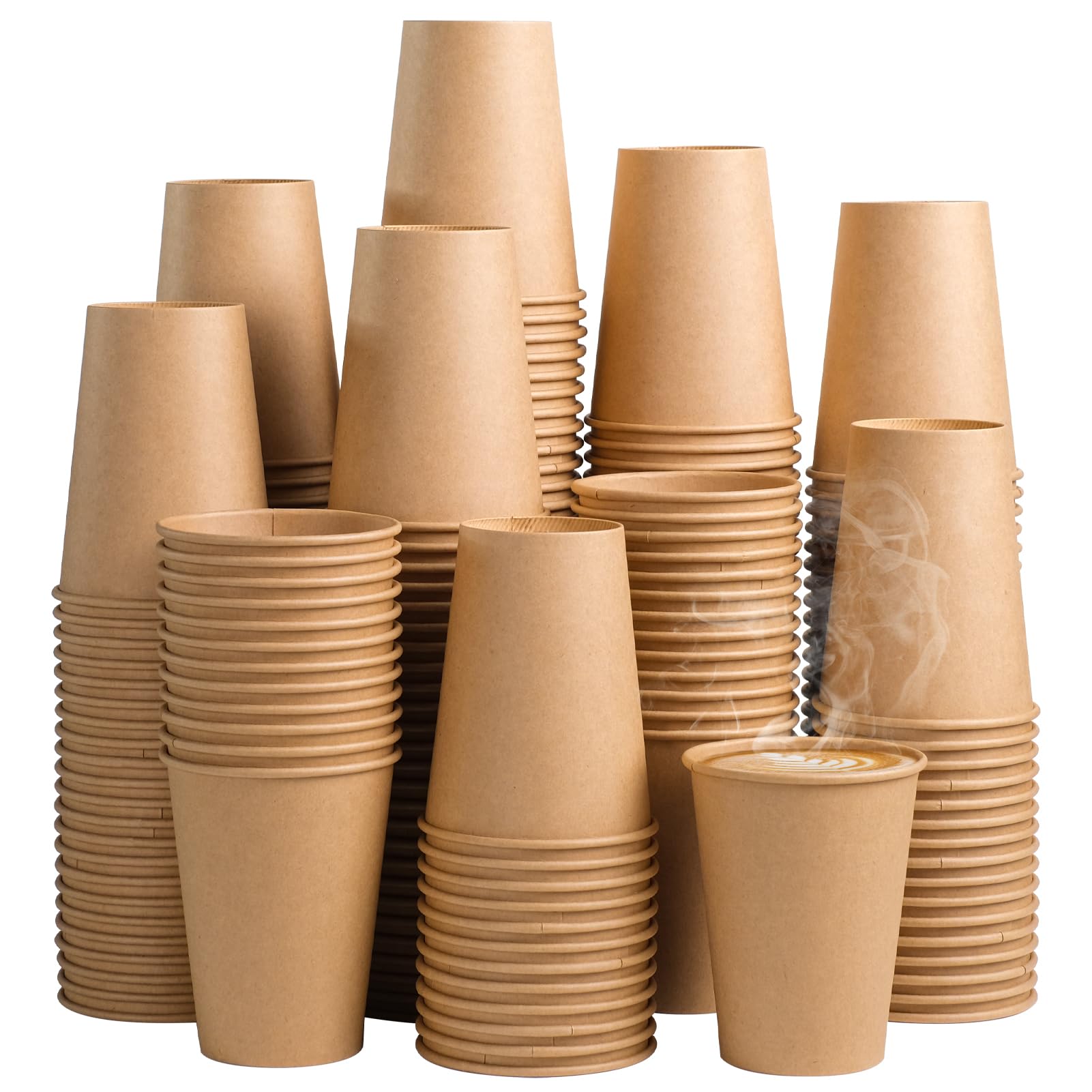 Photo 1 of SIUQ 300 Pack 12 oz Kraft Paper Cups, Unbleached Disposable Paper Coffee Cups, Thickened Hot/Cold Beverage Drinking Cup for Party, Home, Cafes, Bistros, Businesses (Brown)