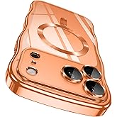 GVIEWIN for iPhone 17 Pro Case [Compatible with MagSafe][Upgraded Full Camera Protection][Cute Wave Frame] Glossy Slim Shockproof Protective Magnetic Phone Case for iPhone 17 Pro 6.3", Clear/Orange